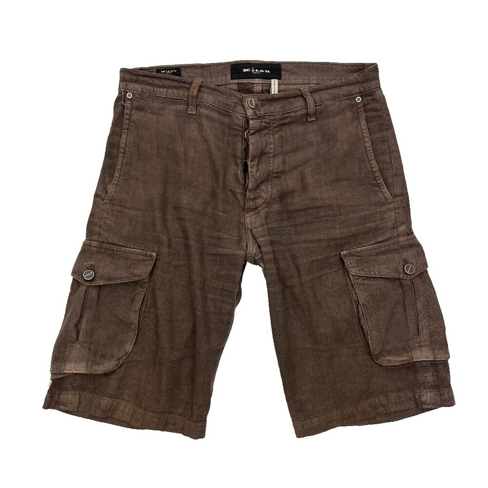 Kiton Napoli Italy Canapa Hemp Cotton Cargo Button Fly Cargo Brown Shorts Men 30